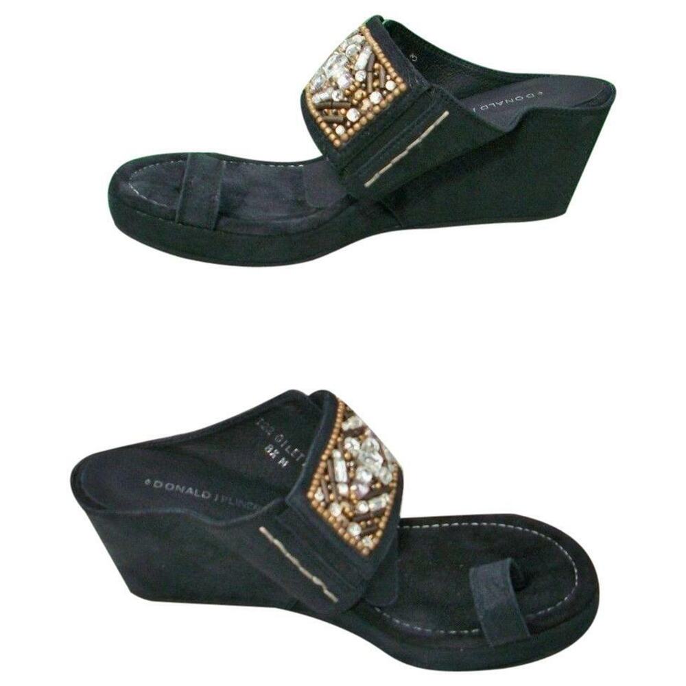 Donald Pliner Black Metallic Leather Beaded Flexible Sole Peace Shoe $295 NIB